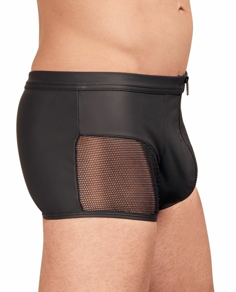 NEK Herren Boxershort Mit Reisverschluss In Lederoptik - Schwarz Clearance