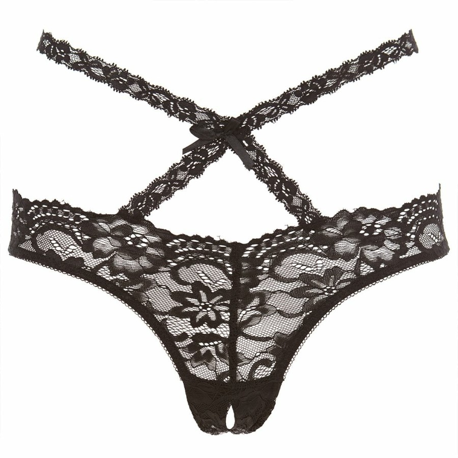 Rene Rofe Oh My Lace Spitzenhoschen Mit Offenem Schritt - Schwarz Clearance