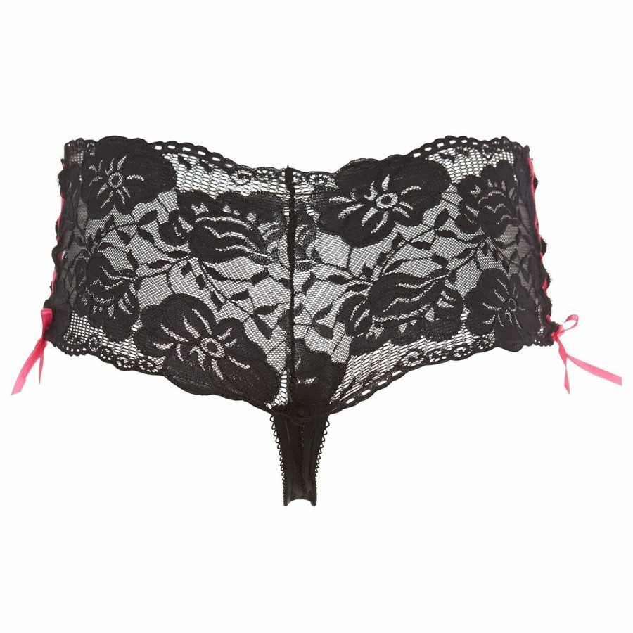 Rene Rofe Spitzen-Slip Mit Offenem Schritt - Schwarz/Rosa Hot