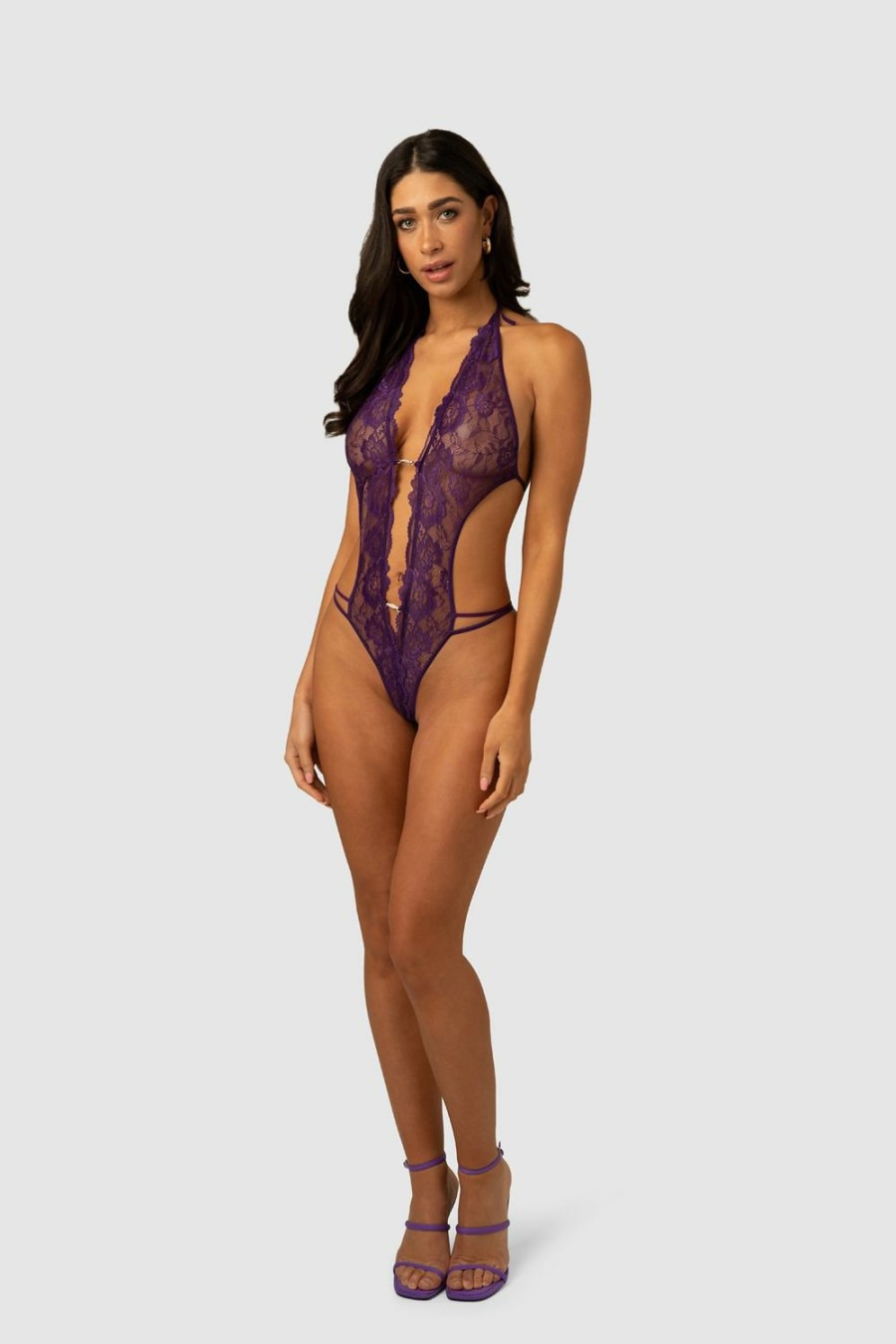 Christine Renee Spitzen-Tanga-Bodysuit - Lila Hot