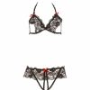 Rene Rofe Peek A Boo Offenes Spitzen-Bh-Set - Schwarz/Rot New