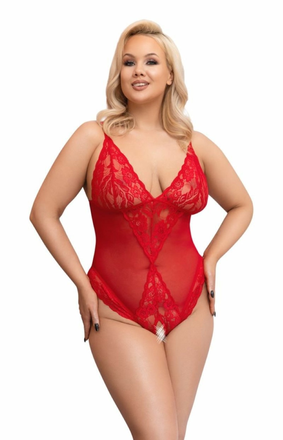 Cottelli Collection Bodysuit Mit Offenem Schritt - Rot Hot