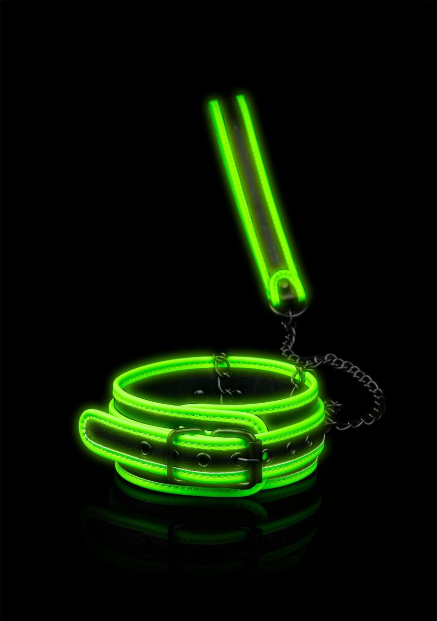 Ouch Halsband Mit Leine - Glow In The Dark - Neon-Grun/Schwarz Best