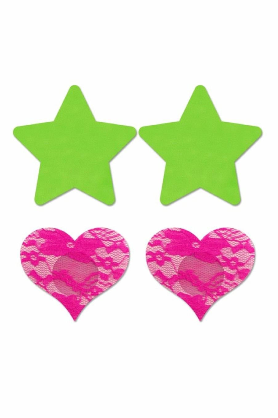 Glow Pasties Stern & Herz 2 Stuck - Neongrun/Neonpink Wholesale