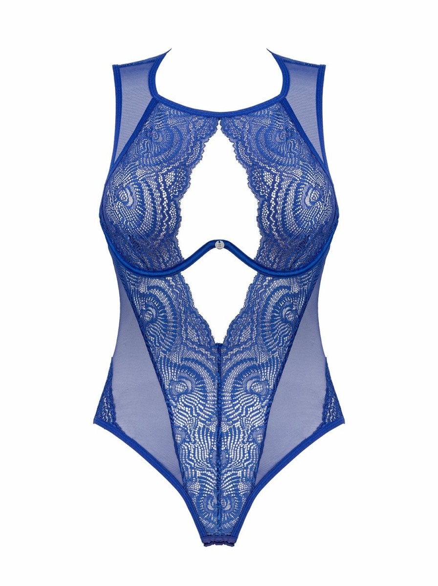 Obsessive Giselia Spitzen-Bodysuit - Blau Clearance